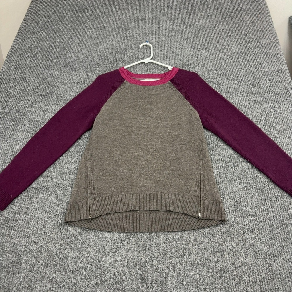 L.L. Bean Sweater Women S Gray Merino Wool Colorblock Side Zip Raglan Casual